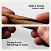 Hands rolling a brown Camo wrap in one close-up, then holding a finished, smooth wrap in another. Text notes wide, strong wraps with natural seal.