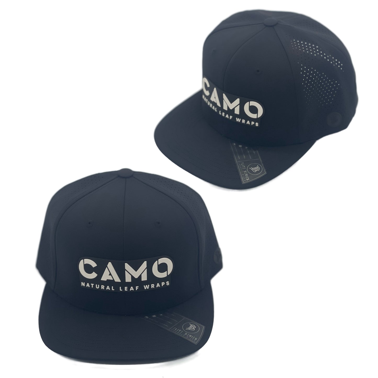 Camo Elite Flat Bill - White or Black Snap Back