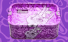 The Airtight Stash Box & Tray is a rectangular purple container with metal handles, featuring a white hand illustration—complete with an eye in the palm and two raised fingers. The background displays abstract patterns and the word “CAMO” on one side.