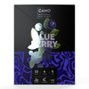 Camo Build With Cone Boxes, blueberry flavor, with black packaging decorated with blueberries, green leaves, and a blue wavy bottom pattern; icons show chamomile, non-GMO, and natural ingredients.