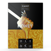 Box of Camo Build With Cone Boxes Natural Leaf Cones, honey flavor. Packaging shows a honey dipper with dripping honey and a bee. King size, chamomile-infused, non-GMO, 12 packs per box with 4 cones each.