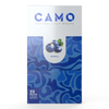 Camo Fruit Series Natural Leaf Wraps box in blueberry flavor, with blueberries and blue camouflage design, labeled 25 packs, 5 wraps per pack.