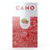 CAMO Fruit Series Natural Leaf Wraps box in watermelon flavor, white and red with a watermelon graphic. Contains 25 packs of 5 wraps each.