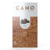 Camo Natural Leaf Wraps box in Chocolate flavor with abstract brown patterns and chocolate pieces; contains 25 packs of 5 wraps each.