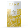 White and yellow box of Camo Banana Custard Natural Leaf Wraps with banana custard dessert image; 25 packs, 5 wraps per pack.