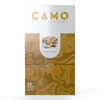 Front of a Camo Cookies & Cream Natural Leaf Wraps box with gold abstract patterns and a cookie image, showing “25 packs, 5 wraps per pack.”.