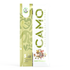 A white and green package labeled CAMO Natural Leaf Wraps contains 5 chamomile wraps with a Dubai Chocolate flavor, featuring images of a chocolate bar and chamomile flowers.