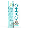 A package of CAMO Mint Chocolate Chip Natural Leaf Wraps, made with chamomile and featuring a teal and white design with chocolate pieces and mint leaves, contains 5 wraps.