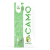 A white and green Camo Fruit Series Natural Leaf Wraps package shows a green apple image and contains 5 chamomile wraps in green apple flavor.