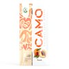 Package of Camo Peach Natural Leaf Wraps with abstract orange designs, peach and chamomile flower images, labeled as five chamomile wraps.