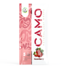 Camo Fruit Series Natural Leaf Wraps, strawberry flavor, in a pink package with abstract patterns, strawberries, and chamomile flowers. Contains 5 wraps made from natural chamomile.