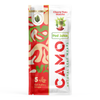 A colorful pouch labeled CAMO Build Your Wrap Box with leaf designs holds five self-natural leaf wraps and features a red, green, and cream camouflage pattern.