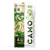 Camo Natural Matcha Leaf Wraps package with a green camouflage design, matcha flavor, five self-natural leaf wraps, and leaf and matcha drink images.