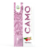 A pink and white Camo “Rare Series” package of five natural leaf chamomile wraps, Goji Berry flavor, with chamomile flowers and goji berries images.